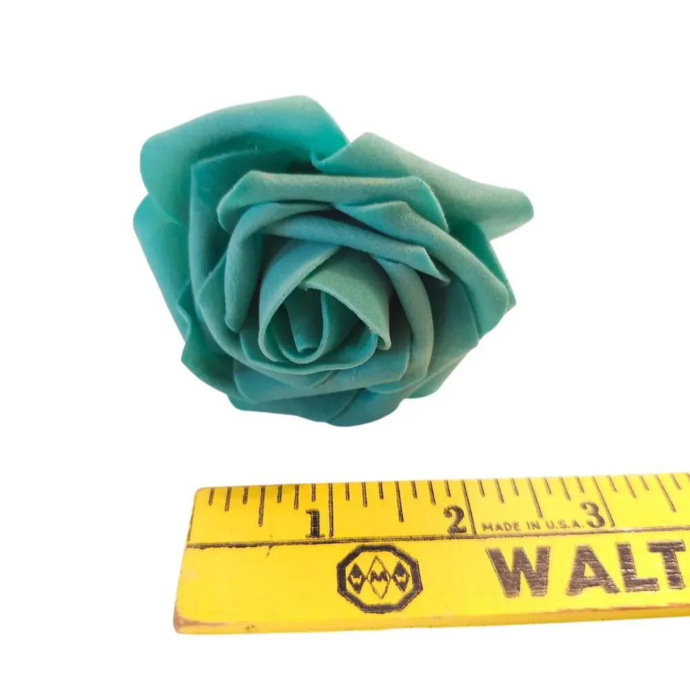 Teal Foam Roses Artificial Flowers 24pc 3in Wedding Craft Floral Stems 10in